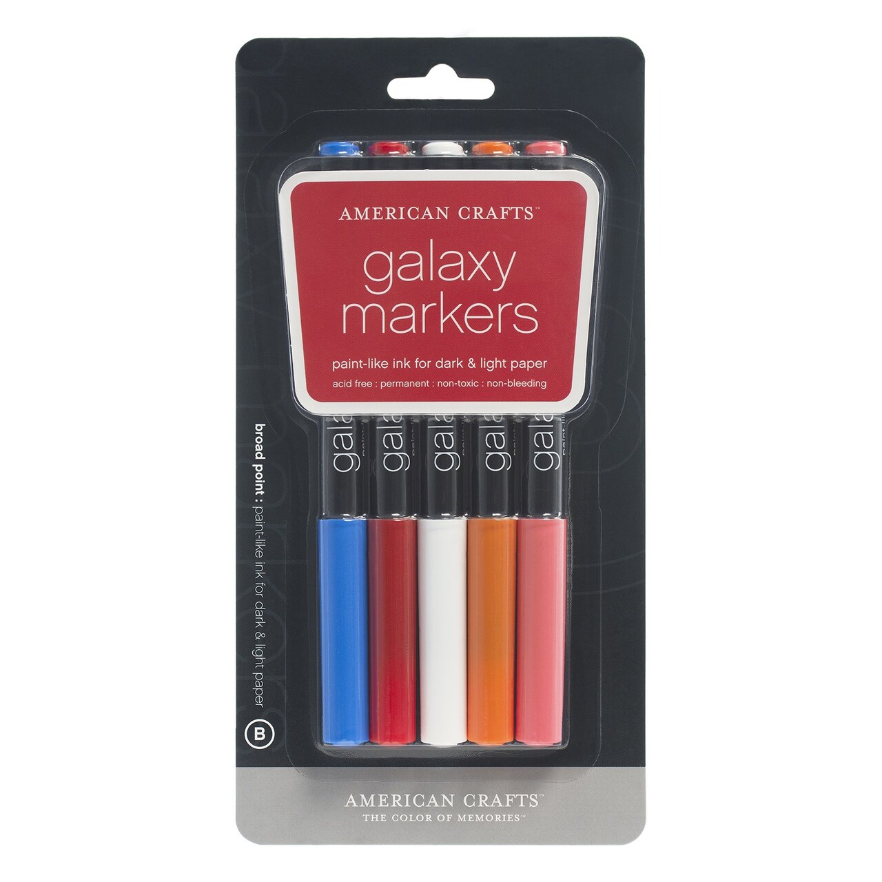 American Crafts Galaxy Markers Broad Point 5/Pkg-Blue, Red, White, Orange & Pink
